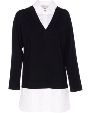 Elisabetta Franchi Layered Dress With V-Neck And Logo Detail - Blue