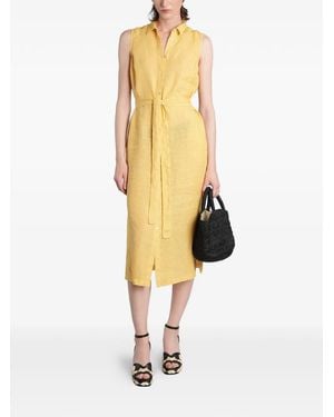 120% Lino Belted Midi Dress - White