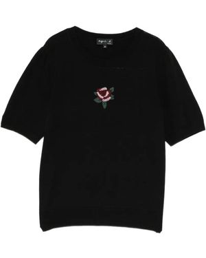 agnès b. Beaded Flower T-Shirt - Black