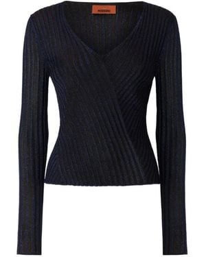 Missoni Ribbed Viscose Lamé V-Neck Jumper - Blue