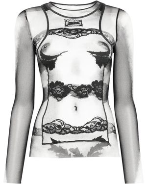 Jean Paul Gaultier The Body Marinére Top Met Kant - Grijs