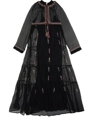 Fortela Arsia Embroidered Silk Chiffon Maxi Dress - Black