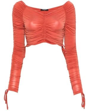 Balmain Haut Froncé À Manches Longues - Red