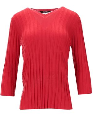 LA ROSE V-Neck Ribbed Top - Red