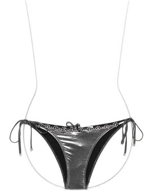 Agent Provocateur Embellished Tie-Side Bikini Bottom - Gray