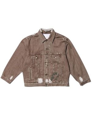 PALY Distressed Graphic-Print Denim Jacket - Brown