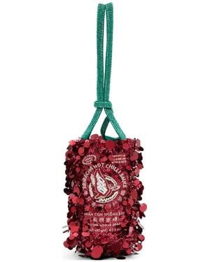 Anya Hindmarch Flying Goose Sequin-Embellished Bucket Bag - Red