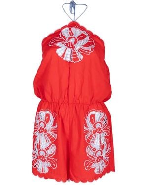 FARM Rio Floral-Embroidered Halterneck Romper