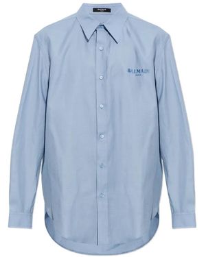 Balmain Logo-Embroidered Cotton-Blend Shirt - Blue
