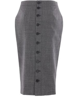 McQueen Button-Front Wool Skirt - Gray