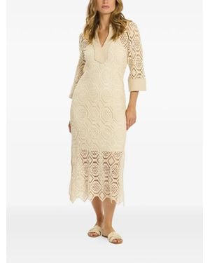 Miss June Geometric Lace V-Neck Maxi Dress - Natural