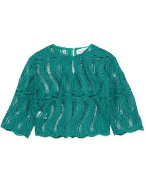 Raquel Diniz Sabi Lace-Embroidered Cropped Top - Green