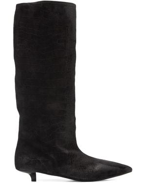 Marsèll Pointed-Toe Embossed-Leather Boots - Black