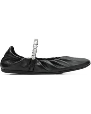 Jimmy Choo Jade Soft Nappa Leather Ballerina Flats With Crystal Strap - Black