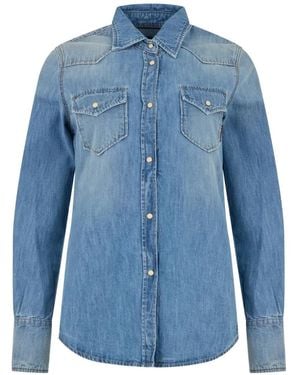 Moorer Camicia Denim Stile Western - Blu