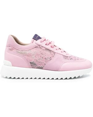 Le Silla Floral-Lace Leather Trainers - Pink