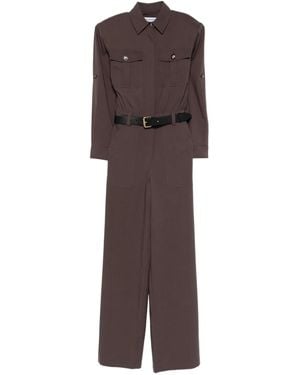 Self-Portrait Belted Pocket Jumpsuit - Brown