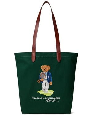 Polo Ralph Lauren Leather Trimmed Twill Shopper Tote Bag - Green