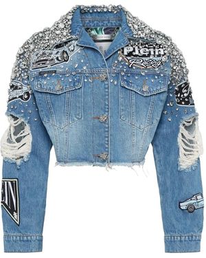 Philipp Plein Cropped Denim Jacket - Blue