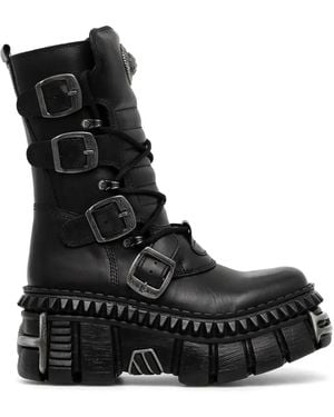 New Rock 80Mm Buckle Platform Boots - Black