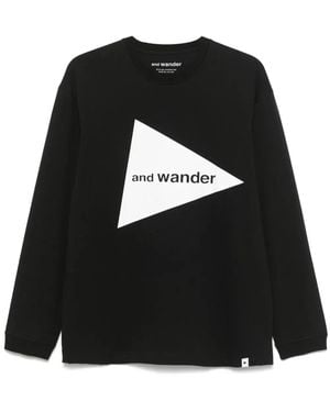 and wander Logo-Print T-Shirt - Black