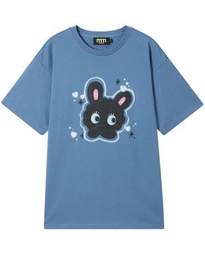 Mini Cream Bunny-Print Cotton T-Shirt - Blue