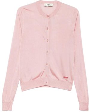 Fendi Cárdigan Con Logo Bordado Y Botones Delanteros - Rosa