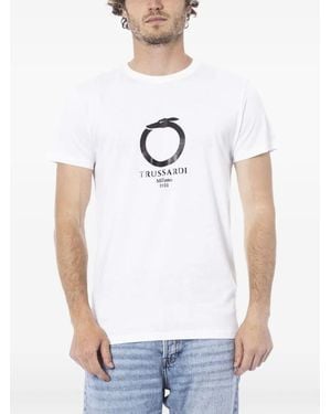 Trussardi T-Shirt Met Logoprint Met Ronde Hals - Wit