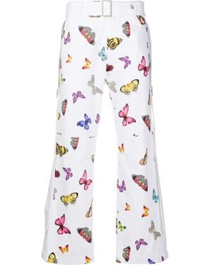 Palm Angels Butterfly Print Straight Trousers - White