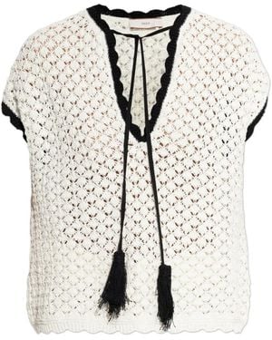 Akep Contrasting-Edges Crochet Blouse - White