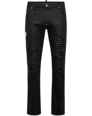 Philipp Plein Rockstar Jeans With Cocco Embossed Inserts - Black