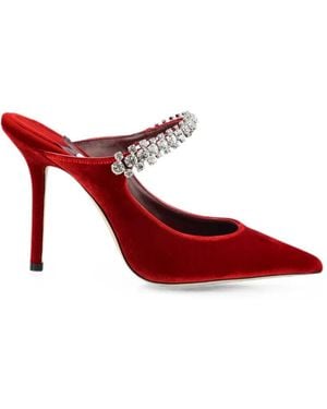 Jimmy Choo Mules Bing De Terciopelo Con Detalles De Cristales - Rojo