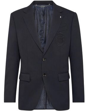 Billionaire Logo-Patch Single-Breasted Blazer - Blue