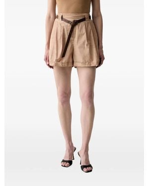 Haveone Belted Pleated Tailored Shorts - Natural