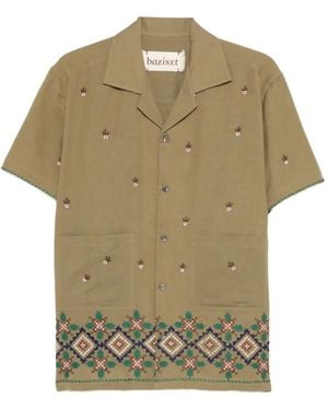 BAZISZT Hem-Embroidered Shirt - Green