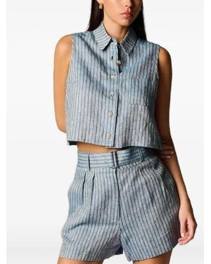 Hevron Katja Striped Collared Top - Blue