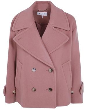 Chloé Wool Double-Breasted Coat - Pink