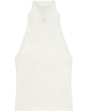 Courreges Top de canalé con cuello alzado - Blanco