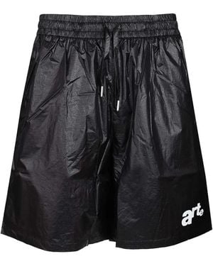 Arte' Logo-Print Metallic Shorts - Black