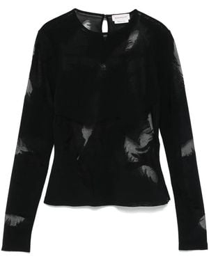McQueen Feather-Intarsia Blouse - Black