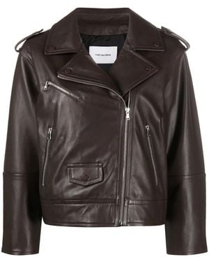 Yves Salomon Leather Zip-Up Flight Jacket - Black