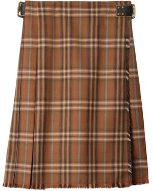 Burberry Checked Wool Midi Kilt - Brown