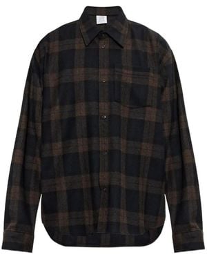 Vetements Check-Pattern Embroidered-Sleeve Shirt - Black