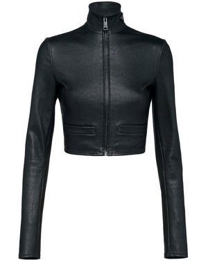 Prada Cropped Leather Jacket - Black
