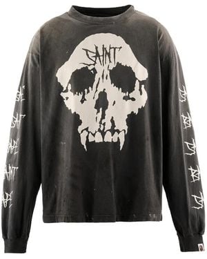 SAINT Mxxxxxx X A Bathing Ape Skull-Print Long-Sleeve T-Shirt - Grey