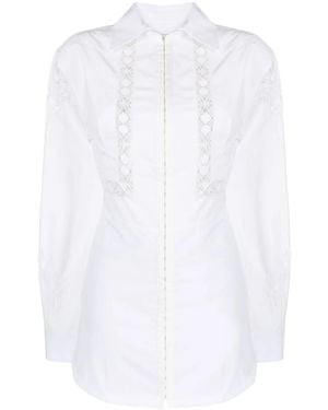 Marine Serre Household Linen Lace-Trim Shirtdress - White
