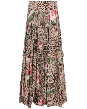 Roberto Cavalli Leopard-Print Tiered Maxi Skirt - Natural