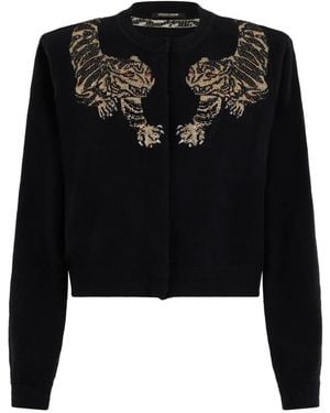 Roberto Cavalli Tiger-Detail Cardigan - Black