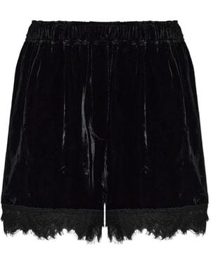 Ganni Lace-Trim Velvet Shorts - Black