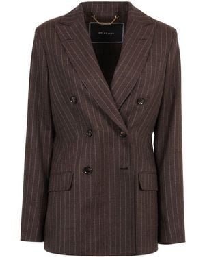 Kiton Pinstriped Double-Breasted Blazer - Brown